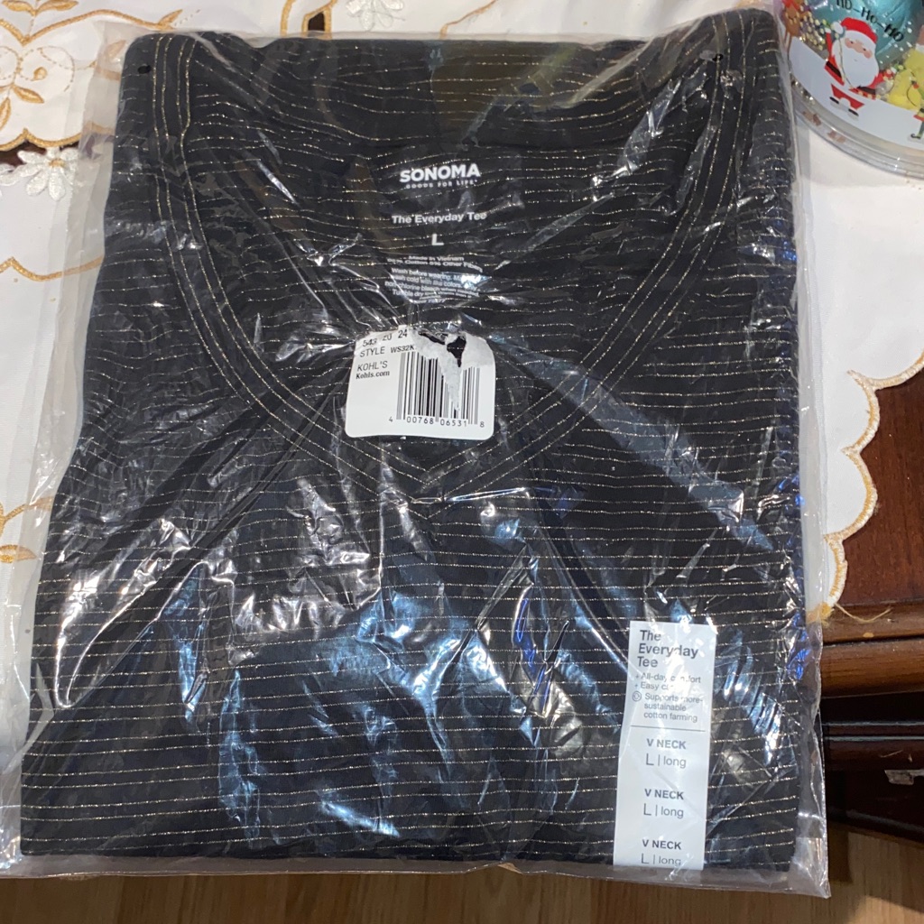 Sonoma Black V-Neck Tee With White Stitching